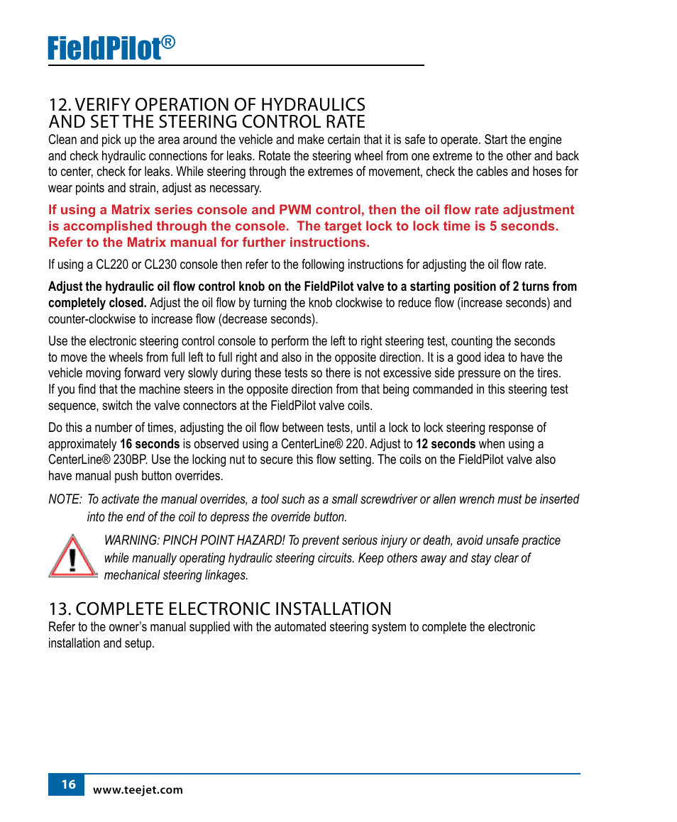 Fieldpilot, Complete electronic installation | TeeJet FieldPilot Install Case MX Magnum Series User Manual | Page 17 / 18