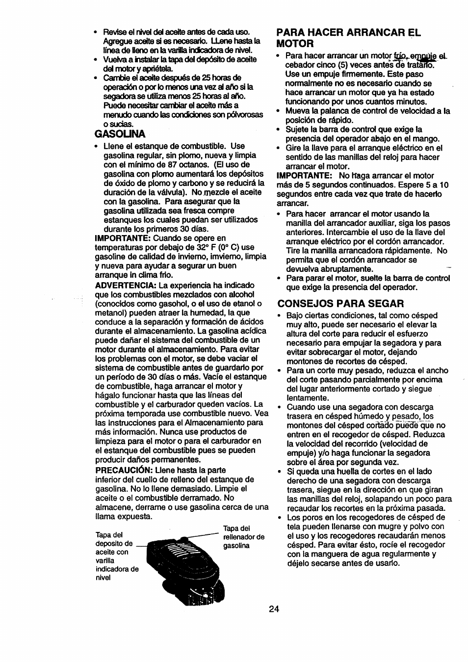 Gasouna, Para hacer arrancar el motor, Consejos para segar | Craftsman 917.377631 User Manual | Page 24 / 46