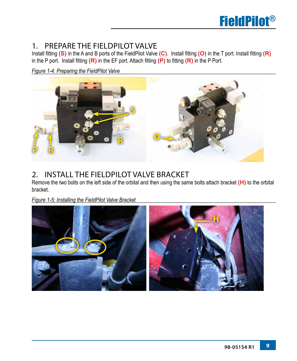Fieldpilot, Prepare the fieldpilot valve, Install the fieldpilot valve bracket | TeeJet FieldPilot Install Case SPX 3150-3185 User Manual | Page 10 / 19