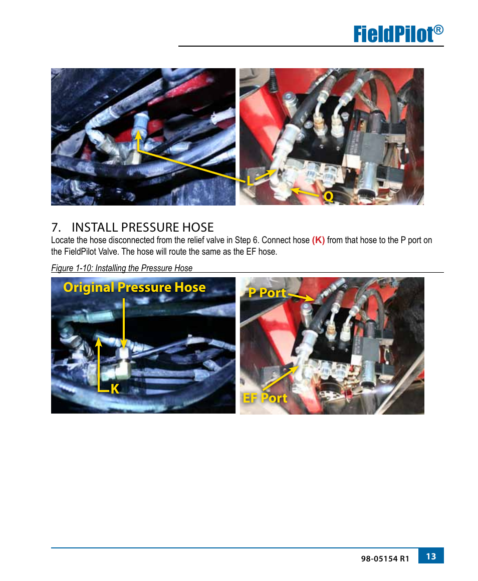 Fieldpilot, Original pressure hose k, P port ef port | TeeJet FieldPilot Install Case SPX 3150-3185 User Manual | Page 14 / 19