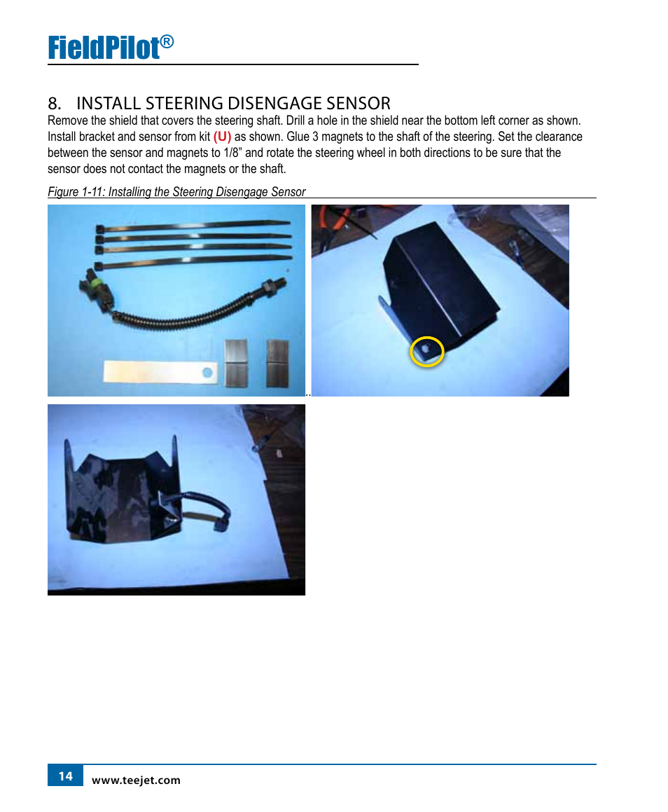Fieldpilot, Install steering disengage sensor | TeeJet FieldPilot Install Case SPX 3150-3185 User Manual | Page 15 / 19