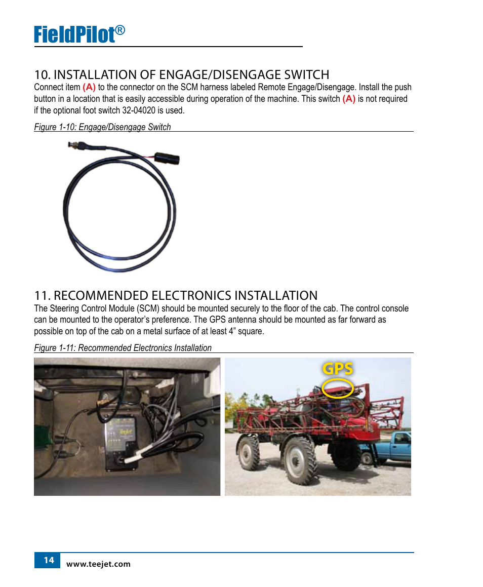 Fieldpilot, Installation of engage/disengage switch, Recommended electronics installation | TeeJet FieldPilot Install Case SPX 4260b User Manual | Page 15 / 18