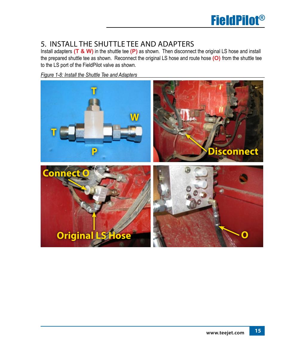 Fieldpilot, Tp w t disconnect original ls hose connect o o | TeeJet FieldPilot Install Case STX, NH TJ, NH T90X0 User Manual | Page 17 / 24