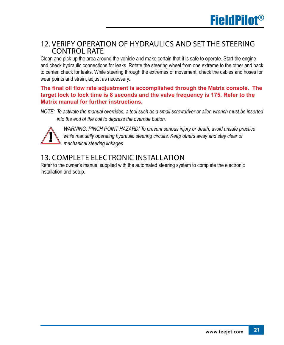 Fieldpilot, Complete electronic installation | TeeJet FieldPilot Install Case STX, NH TJ, NH T90X0 User Manual | Page 23 / 24