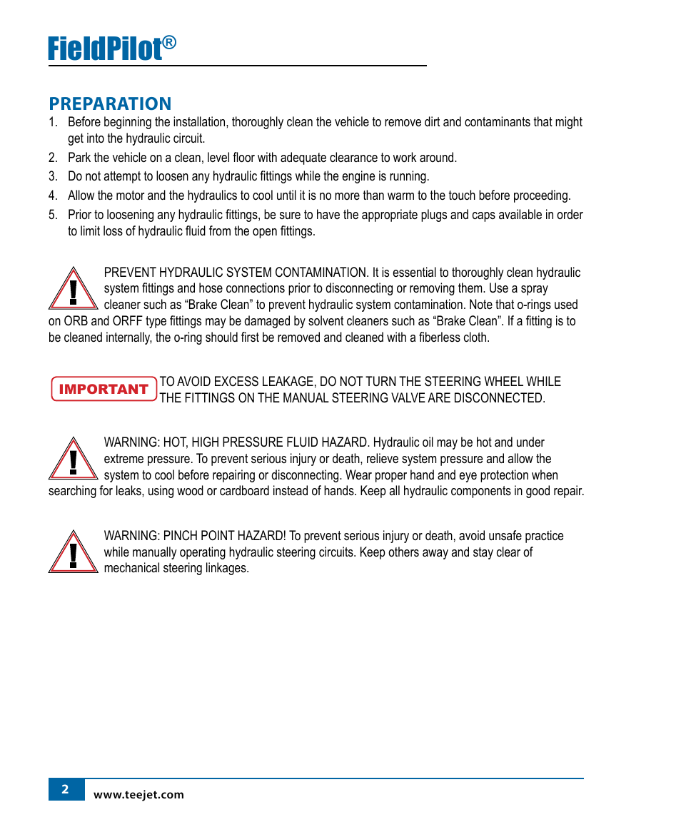 Fieldpilot, Preparation | TeeJet FieldPilot Install Case STX, NH TJ, NH T90X0 User Manual | Page 4 / 24
