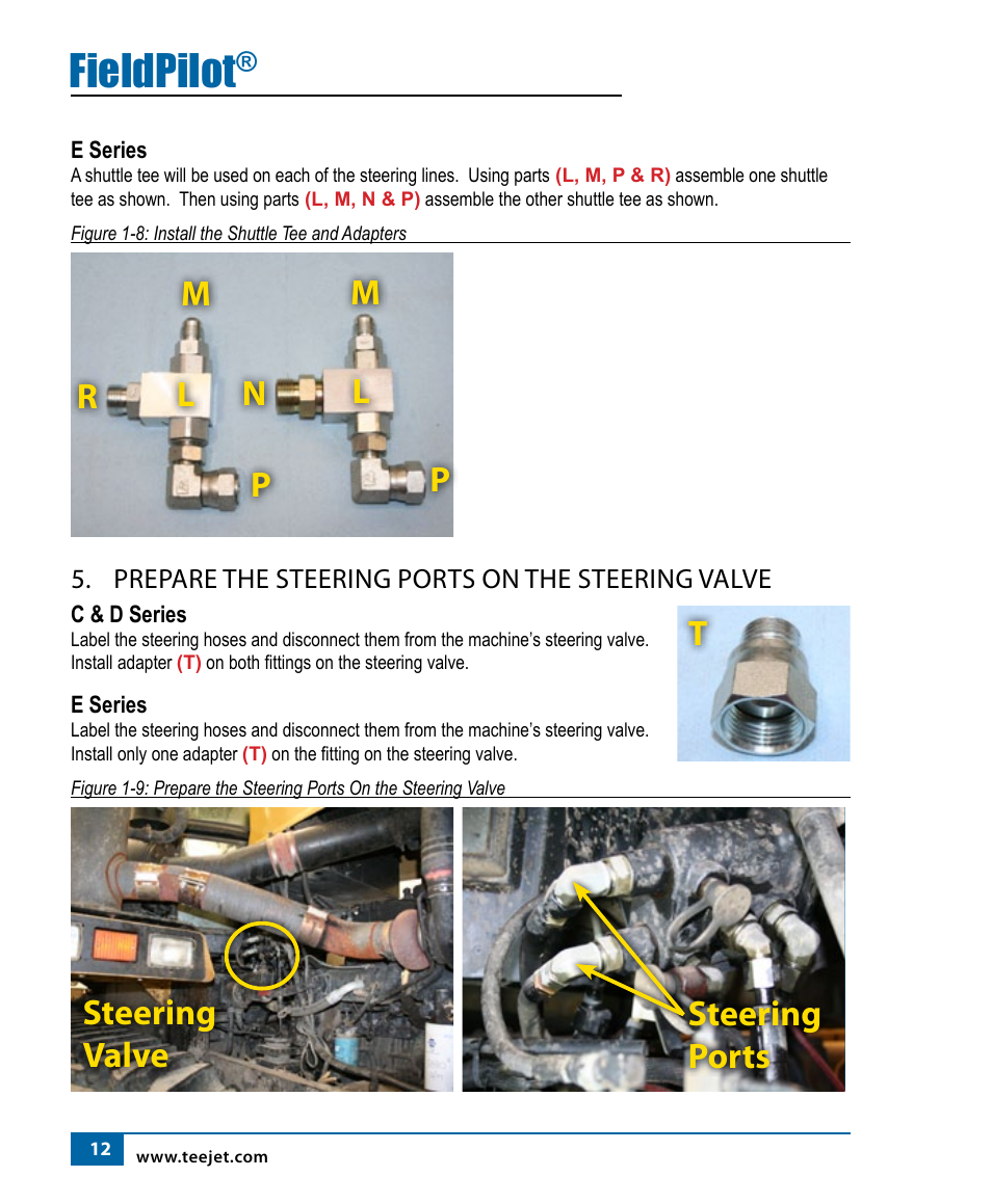 Fieldpilot, Steering valve steering ports t | TeeJet FieldPilot Install CAT C-D-E 65-75-85-95E User Manual | Page 14 / 24