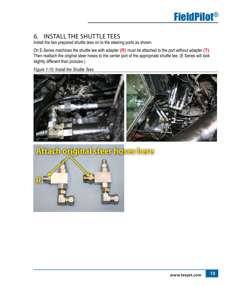 Fieldpilot, Attach original steer hoses here r | TeeJet FieldPilot Install CAT C-D-E 65-75-85-95E User Manual | Page 15 / 24