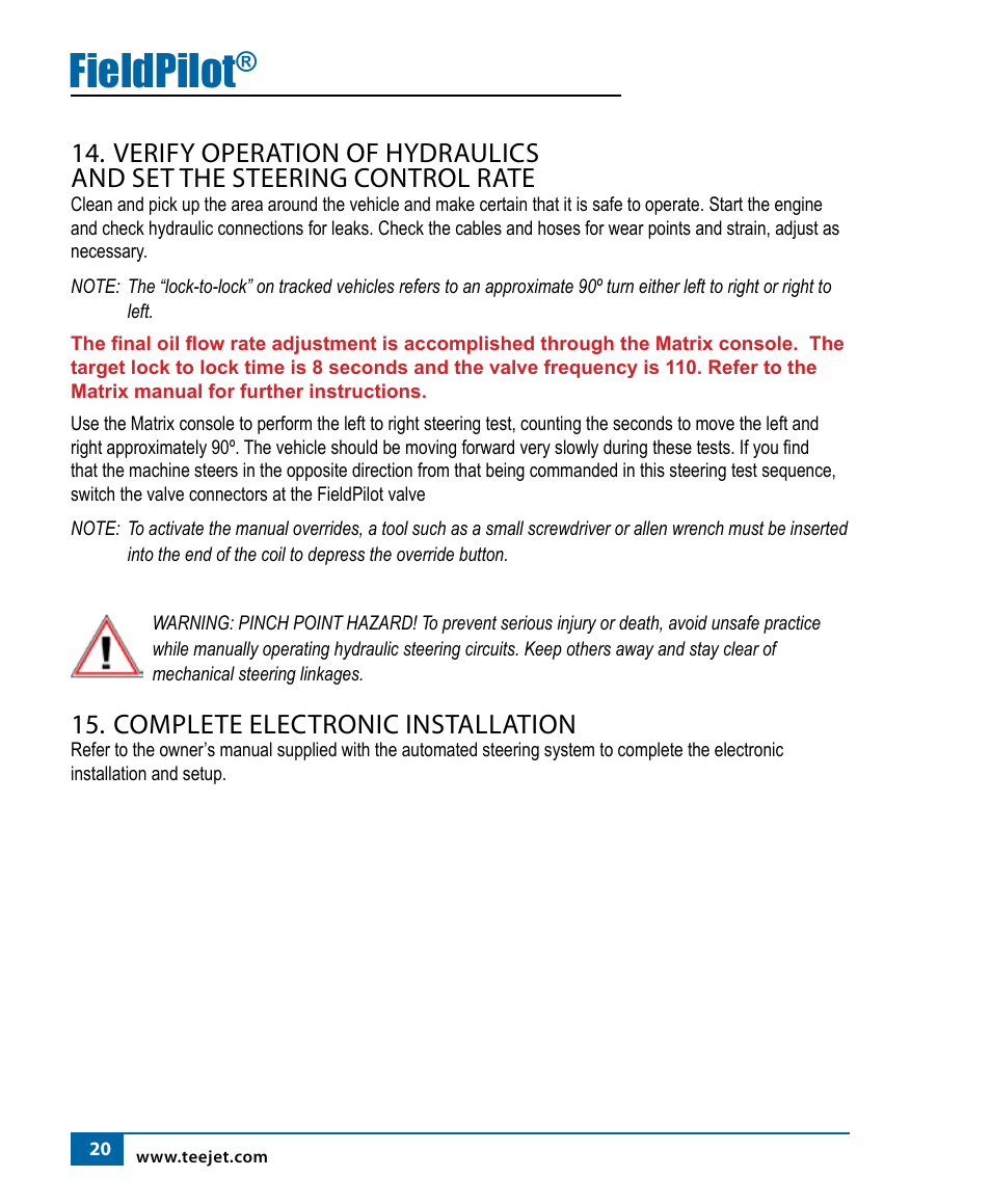 Fieldpilot, Complete electronic installation | TeeJet FieldPilot Install CAT C-D-E 65-75-85-95E User Manual | Page 22 / 24