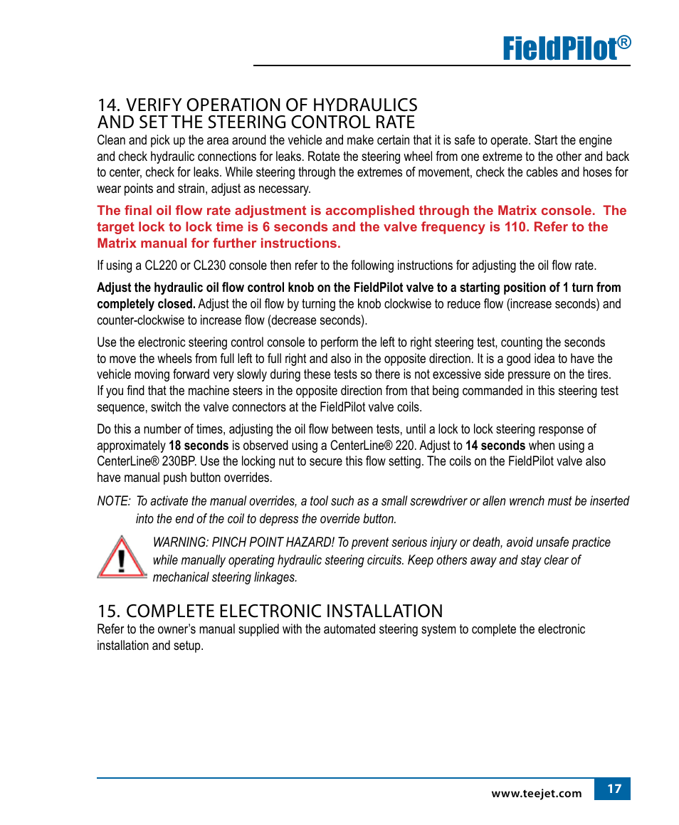 Fieldpilot, Complete electronic installation | TeeJet FieldPilot Install Ford NH 8x70 User Manual | Page 19 / 20