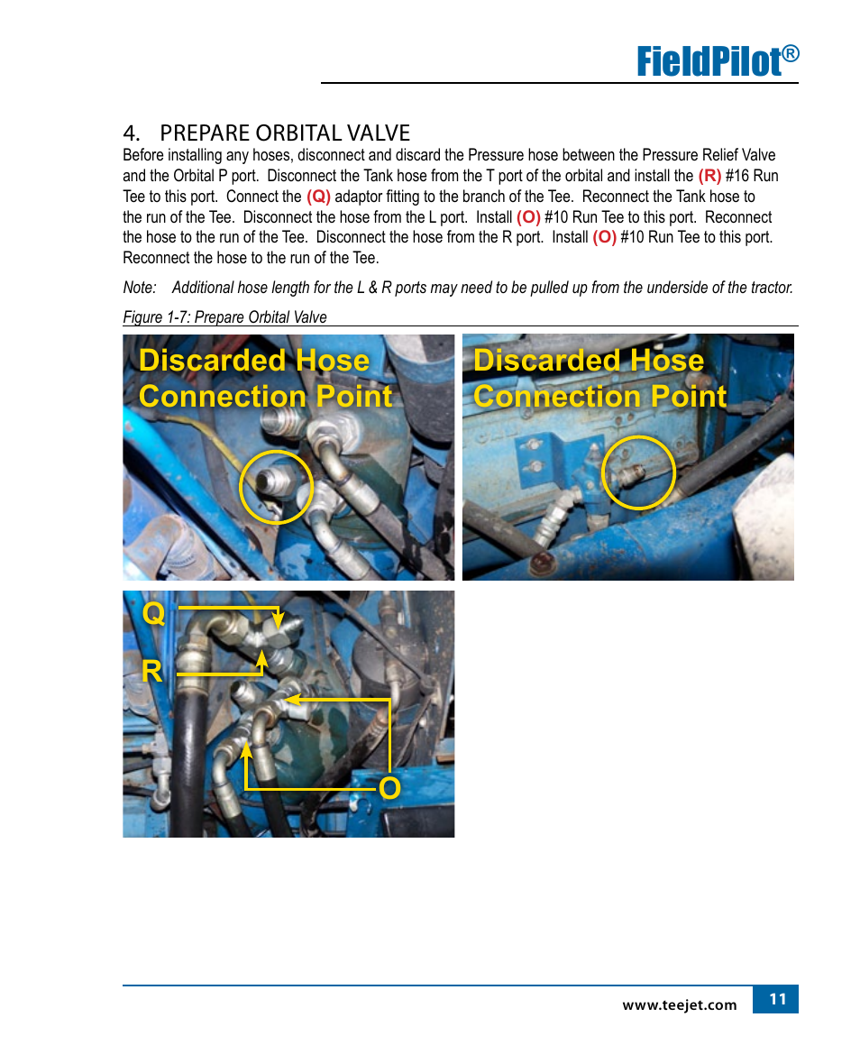 Fieldpilot, Discarded hose connection point, Discarded hose connection point q r o | TeeJet FieldPilot Install Ford Versatile 8x6-9x6 User Manual | Page 13 / 20