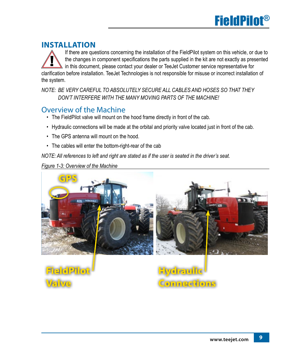 Fieldpilot, Fieldpilot valve hydraulic connections | TeeJet FieldPilot Install Ford Versatile User Manual | Page 11 / 24