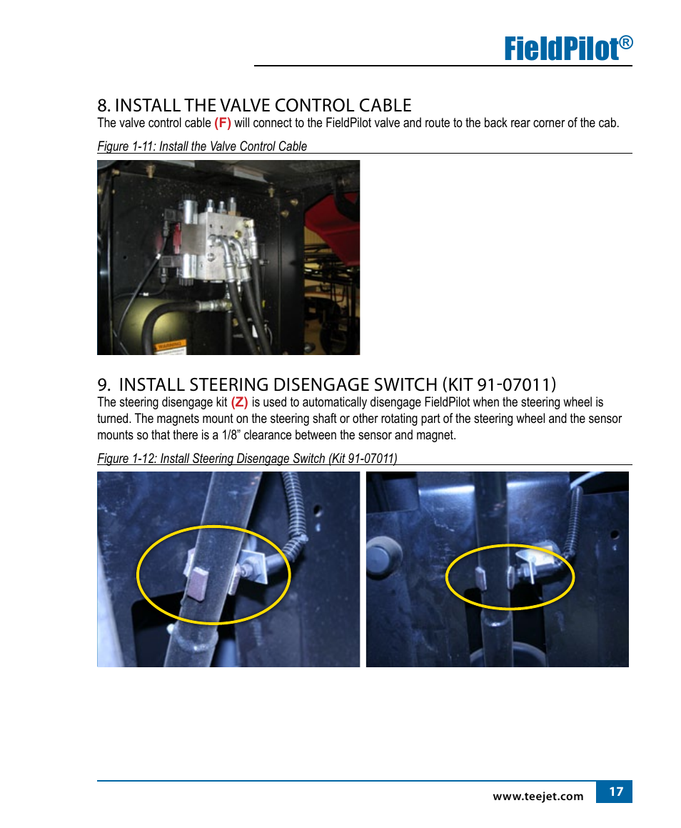 Fieldpilot, Install the valve control cable | TeeJet FieldPilot Install Ford Versatile User Manual | Page 19 / 24