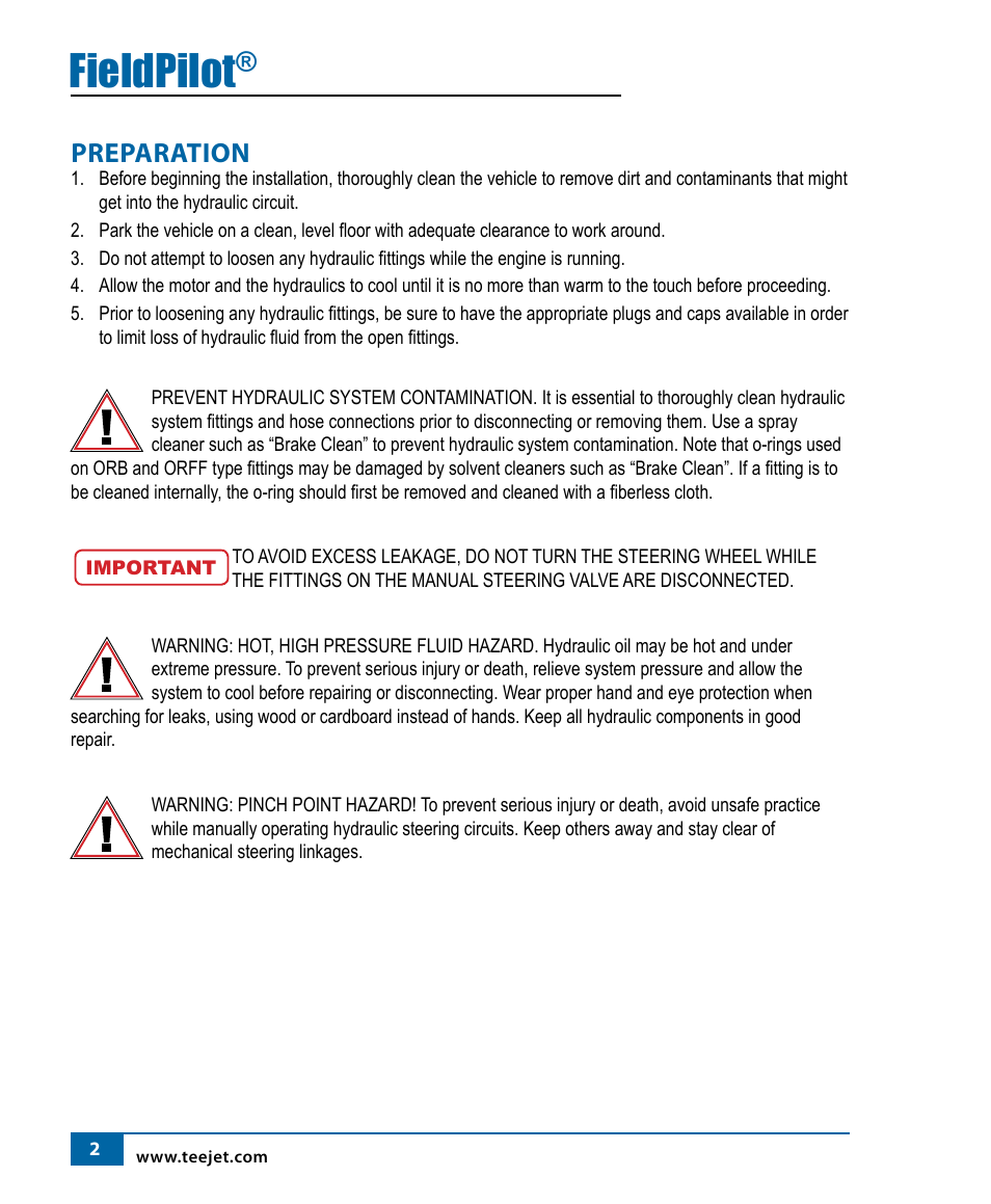 Fieldpilot, Preparation | TeeJet FieldPilot Install Ford Versatile User Manual | Page 4 / 24