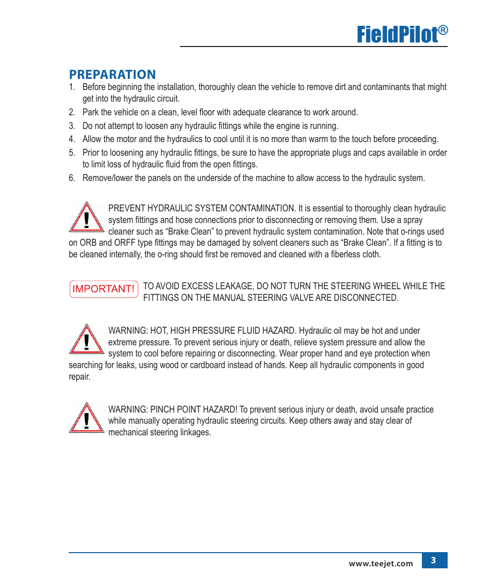 Fieldpilot, Preparation | TeeJet FieldPilot Install John Deere 4700 User Manual | Page 4 / 22