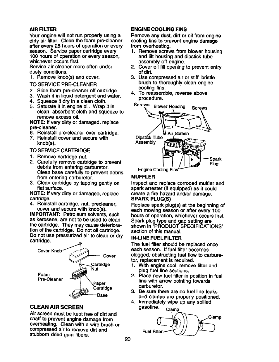 Clean air screen | Craftsman 917.258010 User Manual | Page 20 / 60