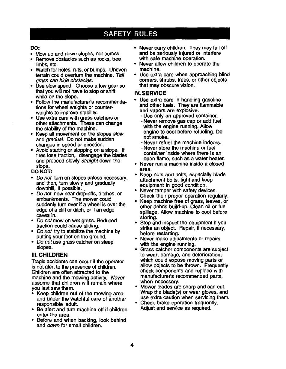 Safety rules, Iii. children, Iv. service | Craftsman 917.258010 User Manual | Page 4 / 60