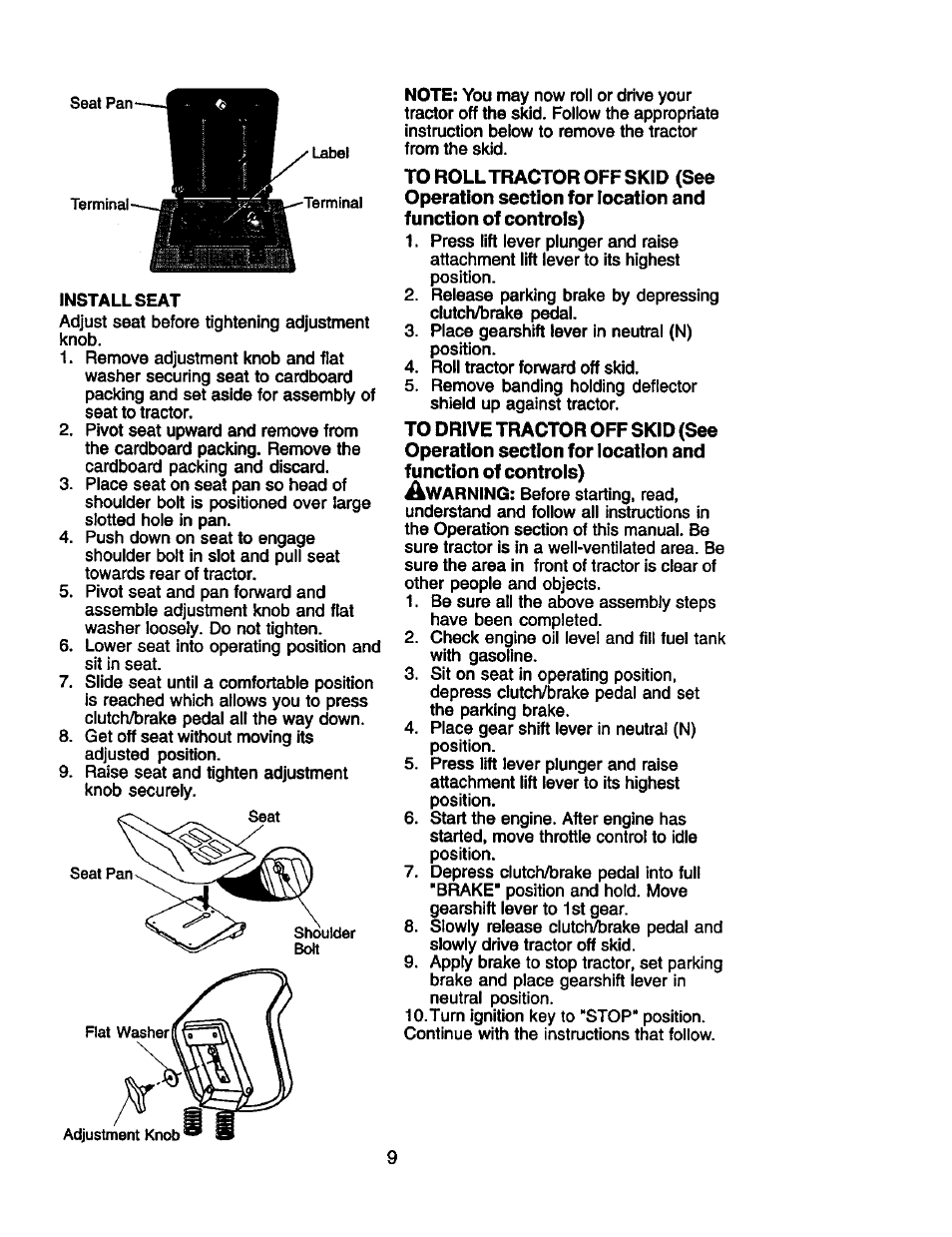 Install seat | Craftsman 917.258010 User Manual | Page 9 / 60