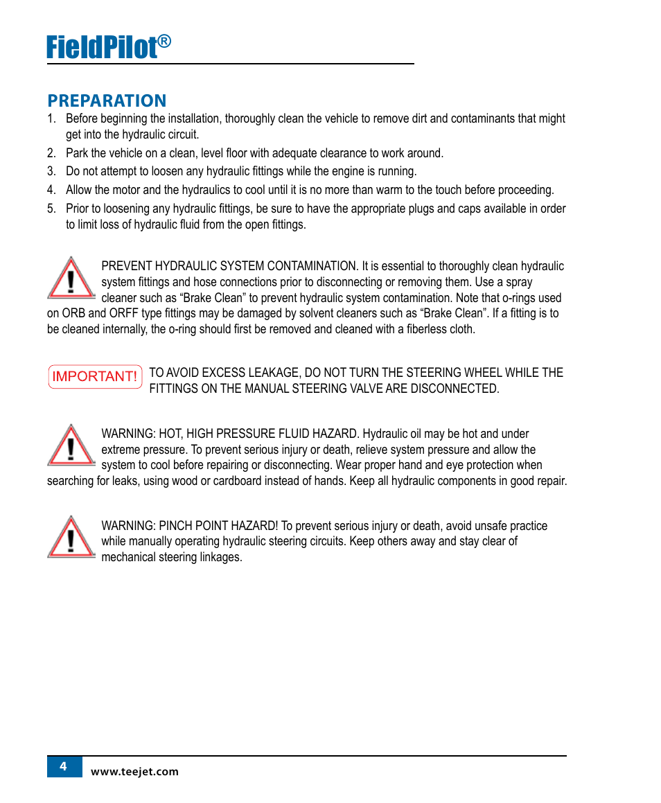 Fieldpilot, Preparation | TeeJet FieldPilot Install John Deere 4710 & 4720 User Manual | Page 3 / 19