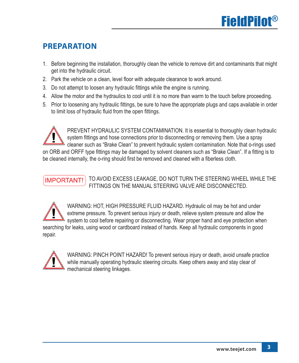 Fieldpilot, Preparation | TeeJet FieldPilot Install John Deere 6x10-6x20 User Manual | Page 4 / 22