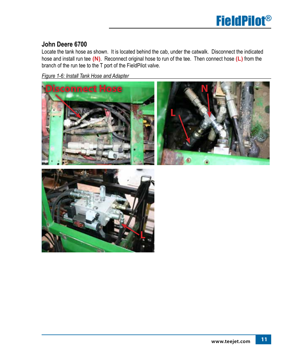 Fieldpilot, Ln disconnect hose l | TeeJet FieldPilot Install John Deere 6500 & 6700 Hi-Cycle User Manual | Page 13 / 24
