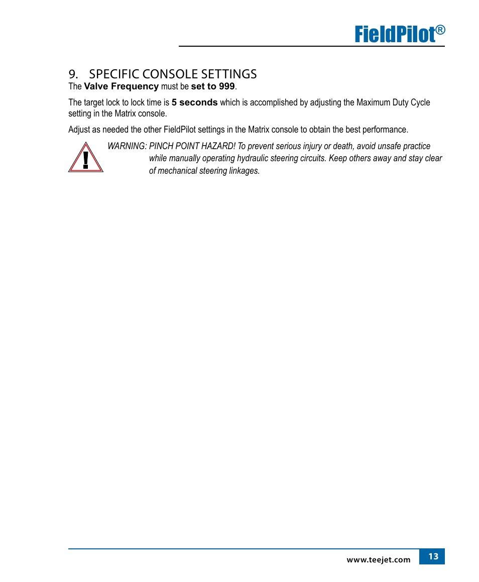Fieldpilot, Specific console settings | TeeJet FieldPilot Install John Deere 8xxx User Manual | Page 15 / 16