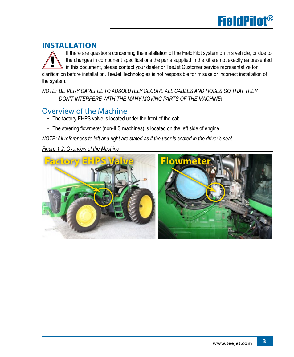 Fieldpilot, Factory ehps valve, Flowmeter | TeeJet FieldPilot Install John Deere 8xxx User Manual | Page 5 / 16