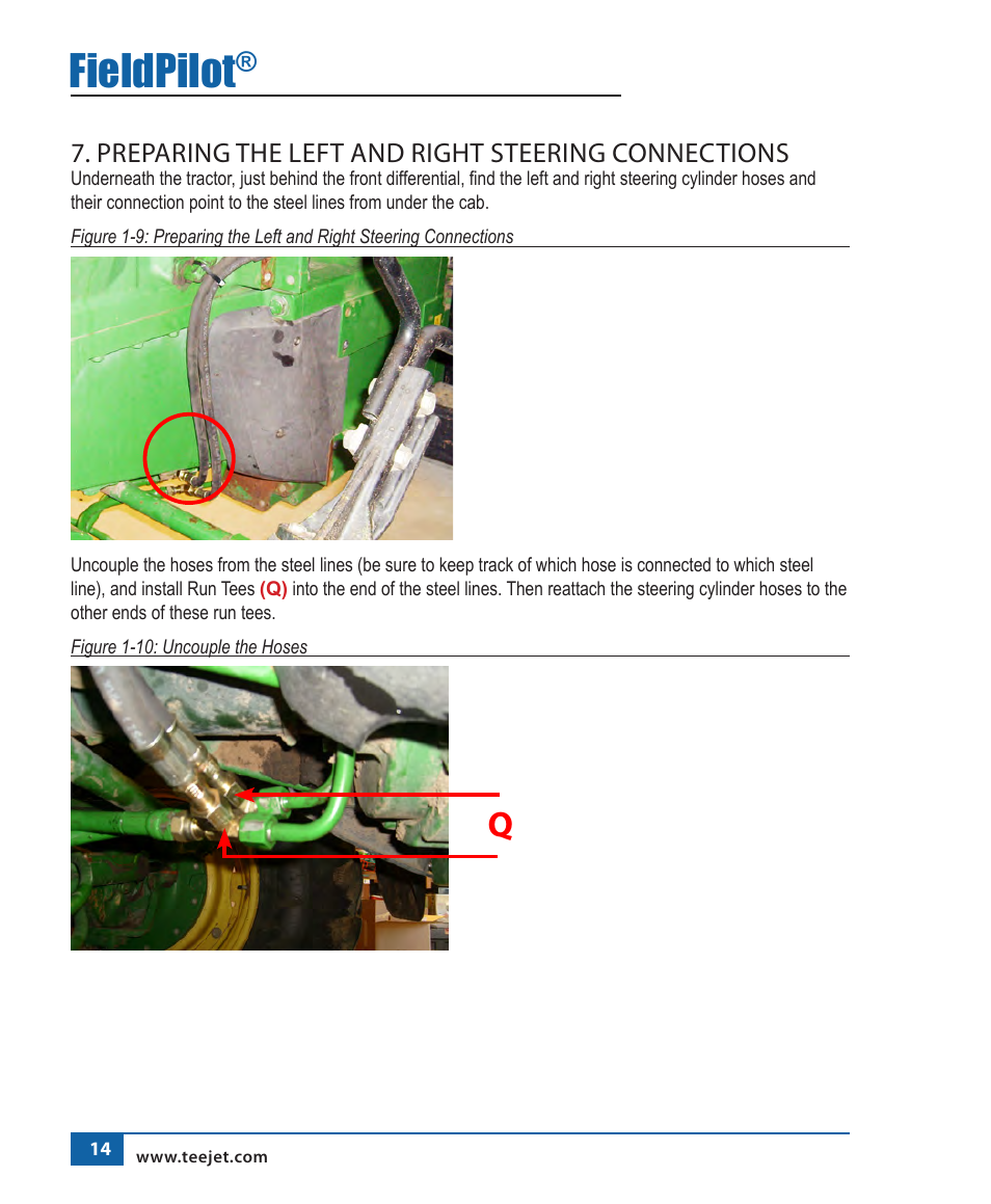 Fieldpilot, Preparing the left and right steering connections | TeeJet FieldPilot Install John Deere 8x00 User Manual | Page 15 / 22