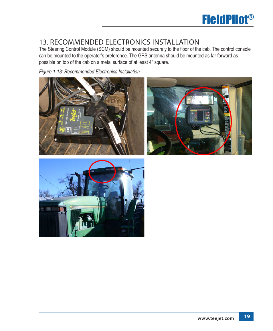 Fieldpilot, Recommended electronics installation | TeeJet FieldPilot Install John Deere 8x00 User Manual | Page 20 / 22