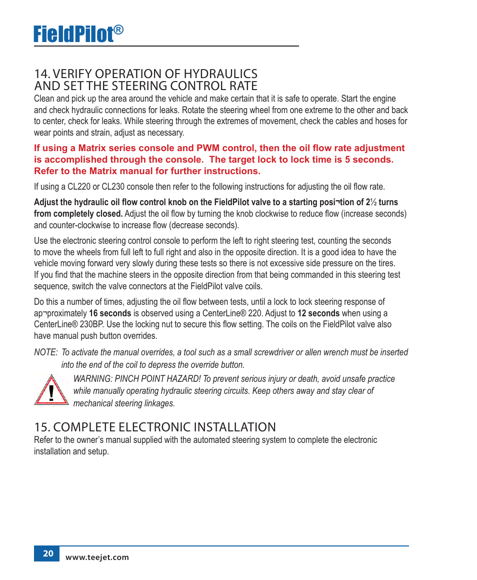 Fieldpilot, Complete electronic installation | TeeJet FieldPilot Install John Deere 8x00 User Manual | Page 21 / 22