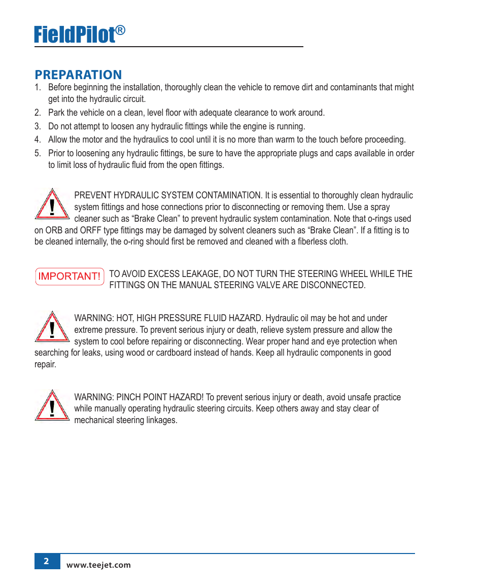 Fieldpilot, Preparation | TeeJet FieldPilot Install John Deere 8x00 User Manual | Page 3 / 22