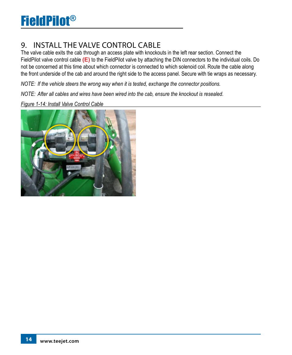 Fieldpilot, Install the valve control cable | TeeJet FieldPilot Install John Deere 8x20 User Manual | Page 16 / 20