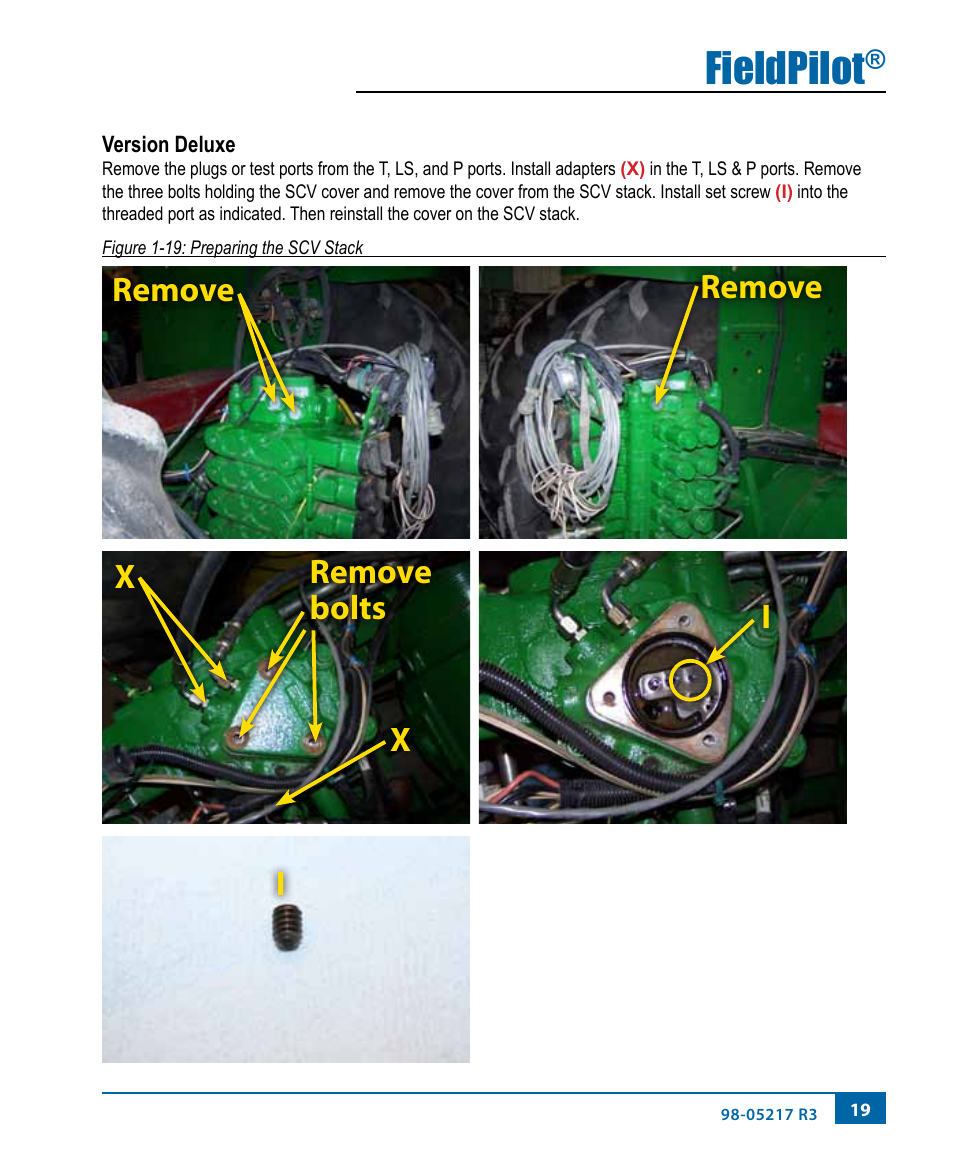 Fieldpilot, Remove, Remove x x remove bolts | TeeJet FieldPilot Install John Deere 9x00-9x20 User Manual | Page 23 / 32