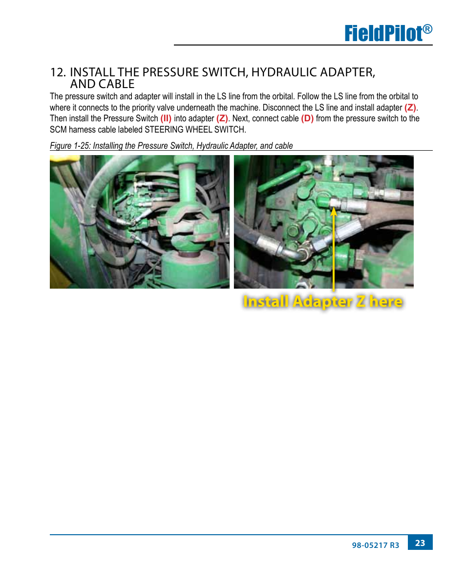 Fieldpilot, Install adapter z here | TeeJet FieldPilot Install John Deere 9x00-9x20 User Manual | Page 27 / 32