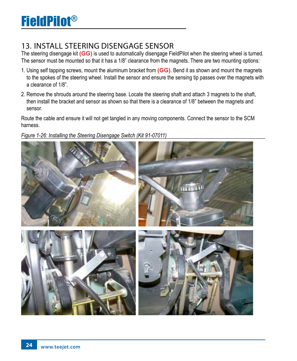 Fieldpilot, Install steering disengage sensor | TeeJet FieldPilot Install John Deere 9x00-9x20 User Manual | Page 28 / 32