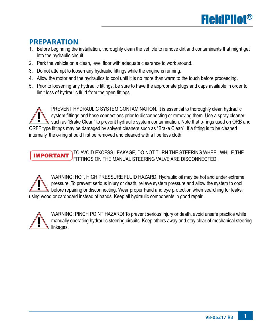 Fieldpilot, Preparation | TeeJet FieldPilot Install John Deere 9x00-9x20 User Manual | Page 5 / 32