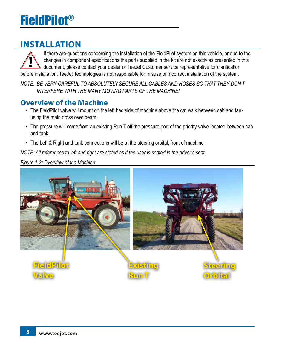 Fieldpilot, Installation, Fieldpilot valve existing run t steering orbital | TeeJet FieldPilot Install Miller 22xx T T-SS T-ET HT User Manual | Page 10 / 20