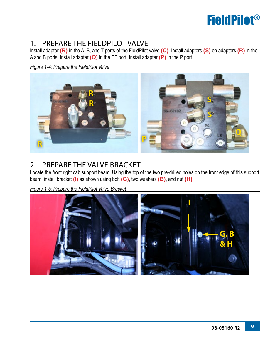 Fieldpilot, Prepare the fieldpilot valve, Prepare the valve bracket | TeeJet FieldPilot Install Miller Condor User Manual | Page 11 / 20