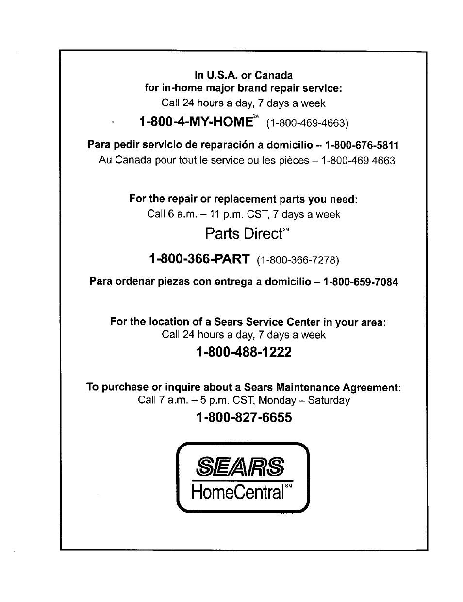 800-4-my-homé | Craftsman 973.271830 User Manual | Page 16 / 16