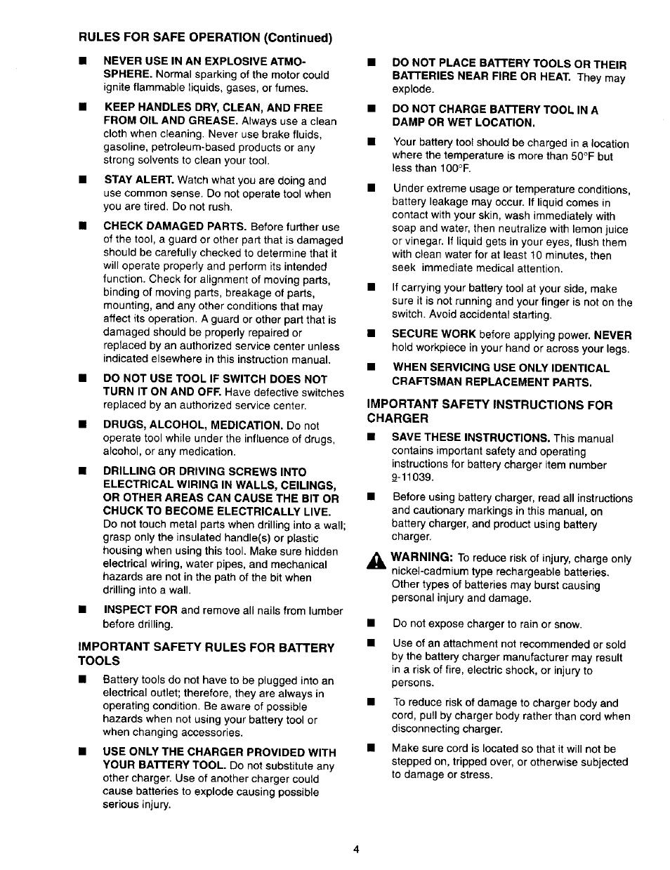 Important safety rules for battery tools, Important safety instructions for, Charger | A. important safety rules for battery tools, B. important safety instructions for charger | Craftsman 973.271830 User Manual | Page 4 / 16