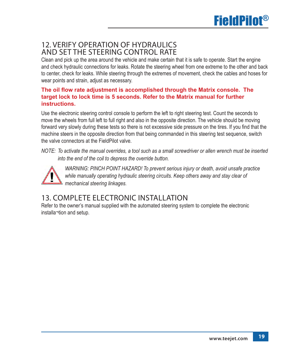 Fieldpilot, Complete electronic installation | TeeJet FieldPilot Install Spra Coupe 44XX 4-Wheel User Manual | Page 20 / 22