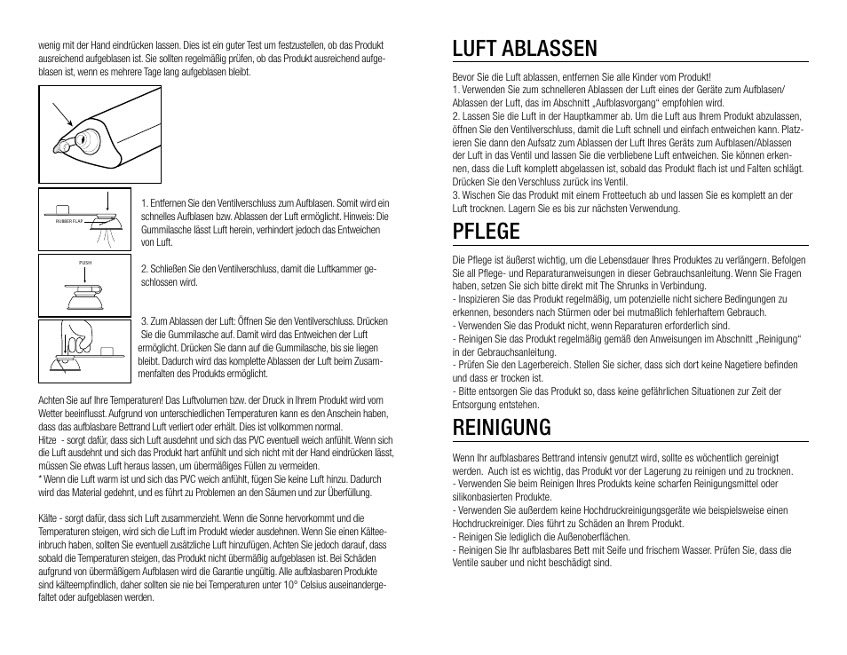 Luft ablassen, Pflege, Reinigung | The Shrunks Wally Inflatable Bed Rail User Manual | Page 11 / 12