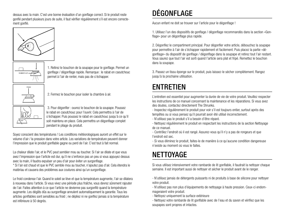 Dégonflage, Entretien, Nettoyage | The Shrunks Wally Inflatable Bed Rail User Manual | Page 8 / 12
