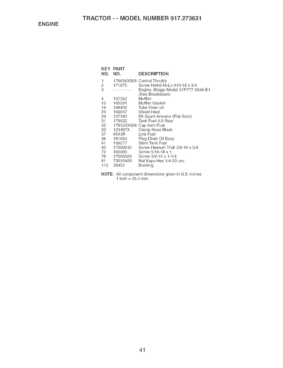 Engine | Craftsman 917.273631 User Manual | Page 41 / 56