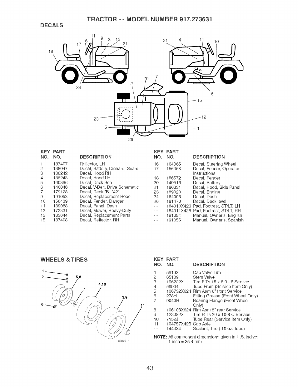 Decals, Wheels&tires | Craftsman 917.273631 User Manual | Page 43 / 56