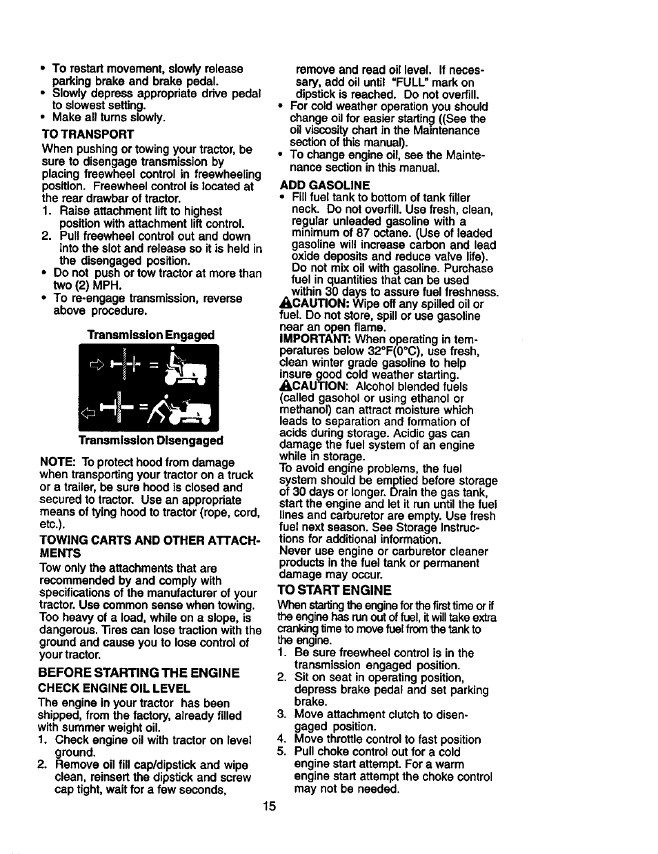 To start engine, O h-i- = i | Craftsman 917.272281 User Manual | Page 15 / 60