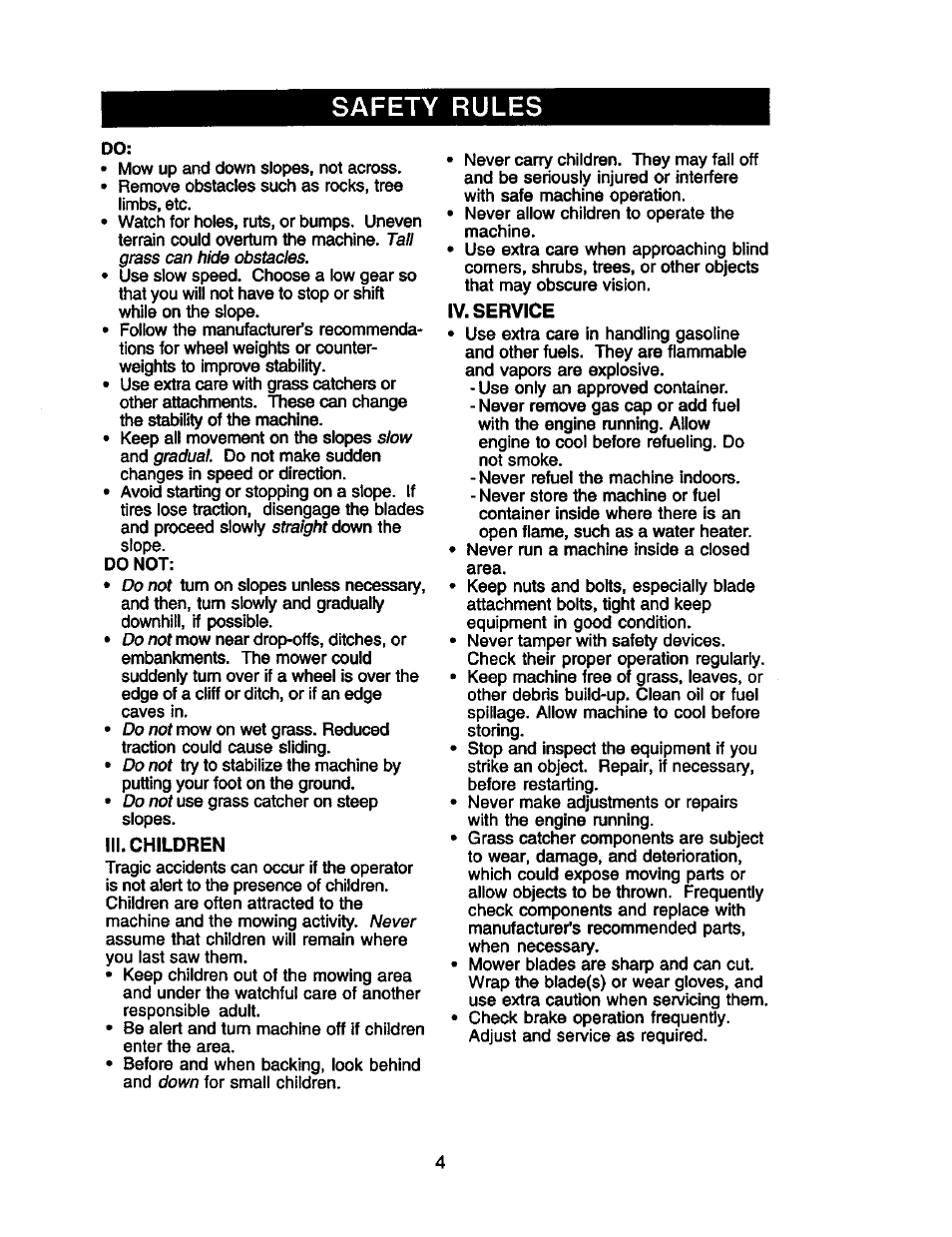 Iii. children, Iv. service, Safety rules | Craftsman 917.272281 User Manual | Page 4 / 60