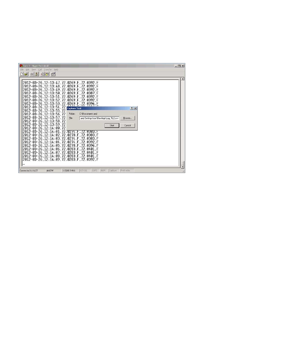 Saving a file from hyperterminal | ThermoProbe TL2 User Manual | Page 15 / 17