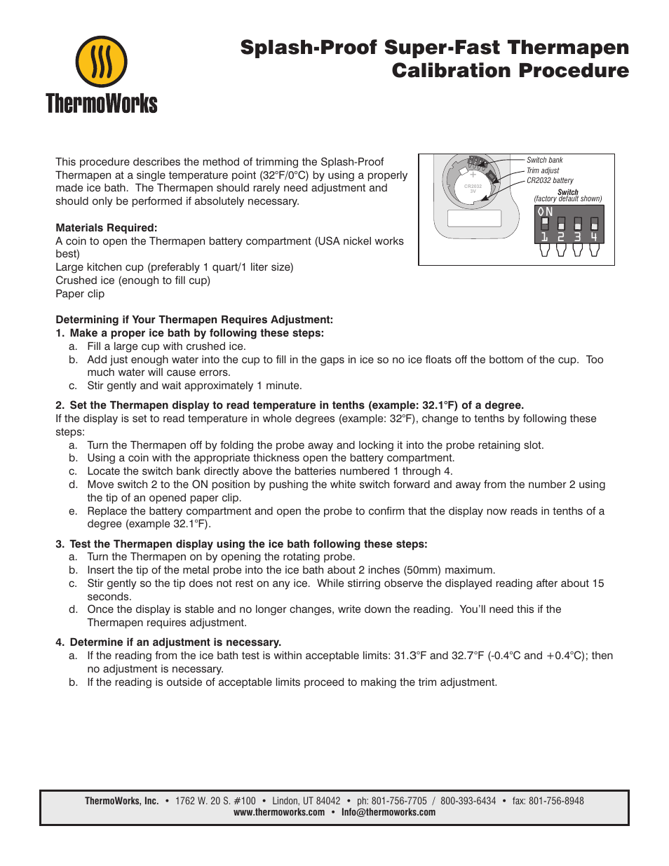 ThermoWorks LIMITED EDITION THERMAPEN Calibration Procedure User Manual | 2 pages