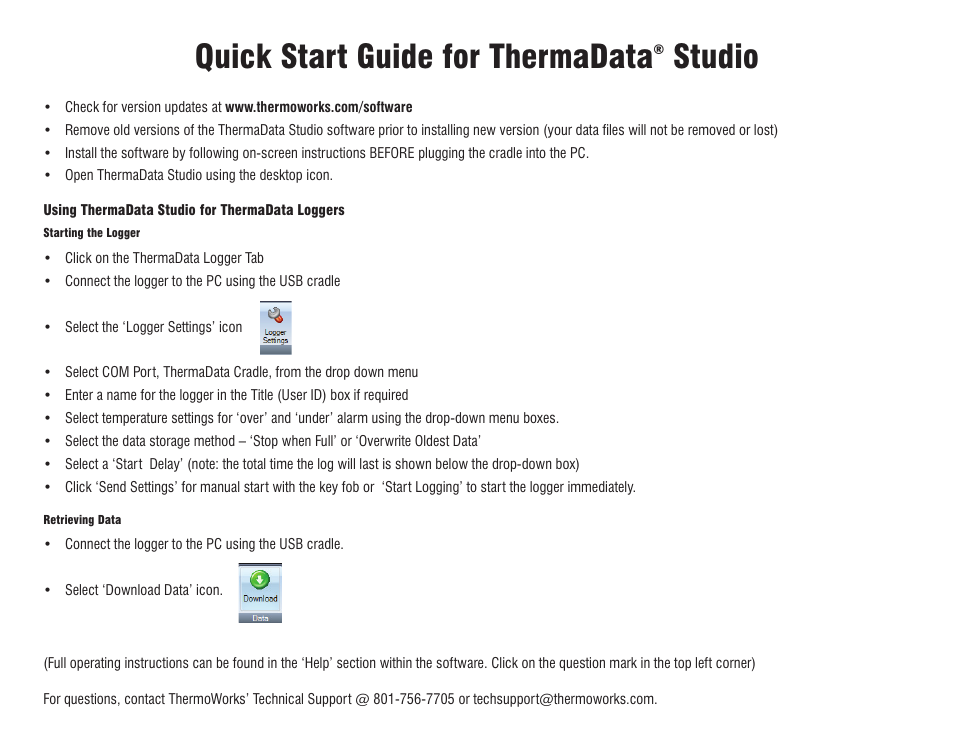 ThermoWorks THERMADATA (RF) WIRELESS TEMPERATURE & DATA LOGGERS Studio User Manual | 1 page