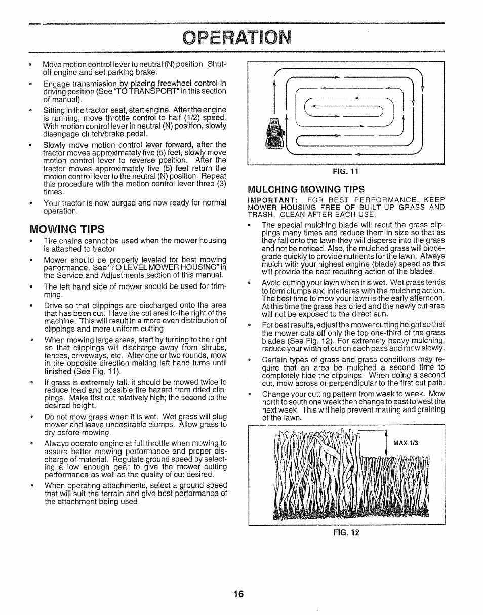 Mowing tips, Operation | Craftsman 917.259592 User Manual | Page 16 / 60